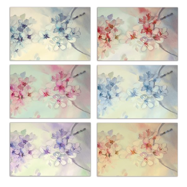 Better Office Products All Occasion Greeting Cards & Envs, 4in. x 6in., 6 Floral Watercolor Designs, Blank Inside, 50PK 64567